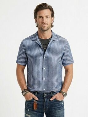 Rag & Bone Blue White Striped Casual Button Down Shirt Medium